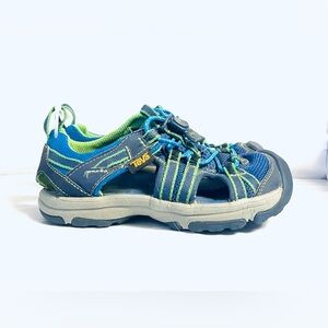 TEVA Kids Manatee Summer Sports‎ Sandals Sz 11 Blue Green Water Shoes Slip On